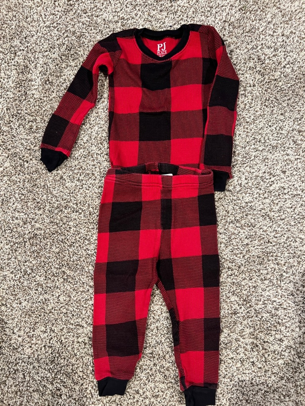 The Children's Place Red and Black Buffalo Plaid Thermal Pajama Set